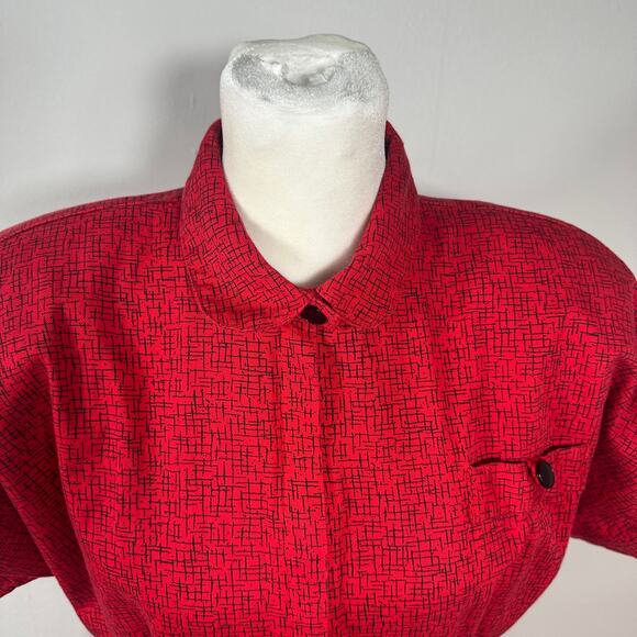 VTG All That Jazz Red Black Abstract Print Button Front Dress Cotton Women 11/12 - Picture 16 of 16